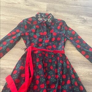 Charming Floral Kids Dress with Red and Green